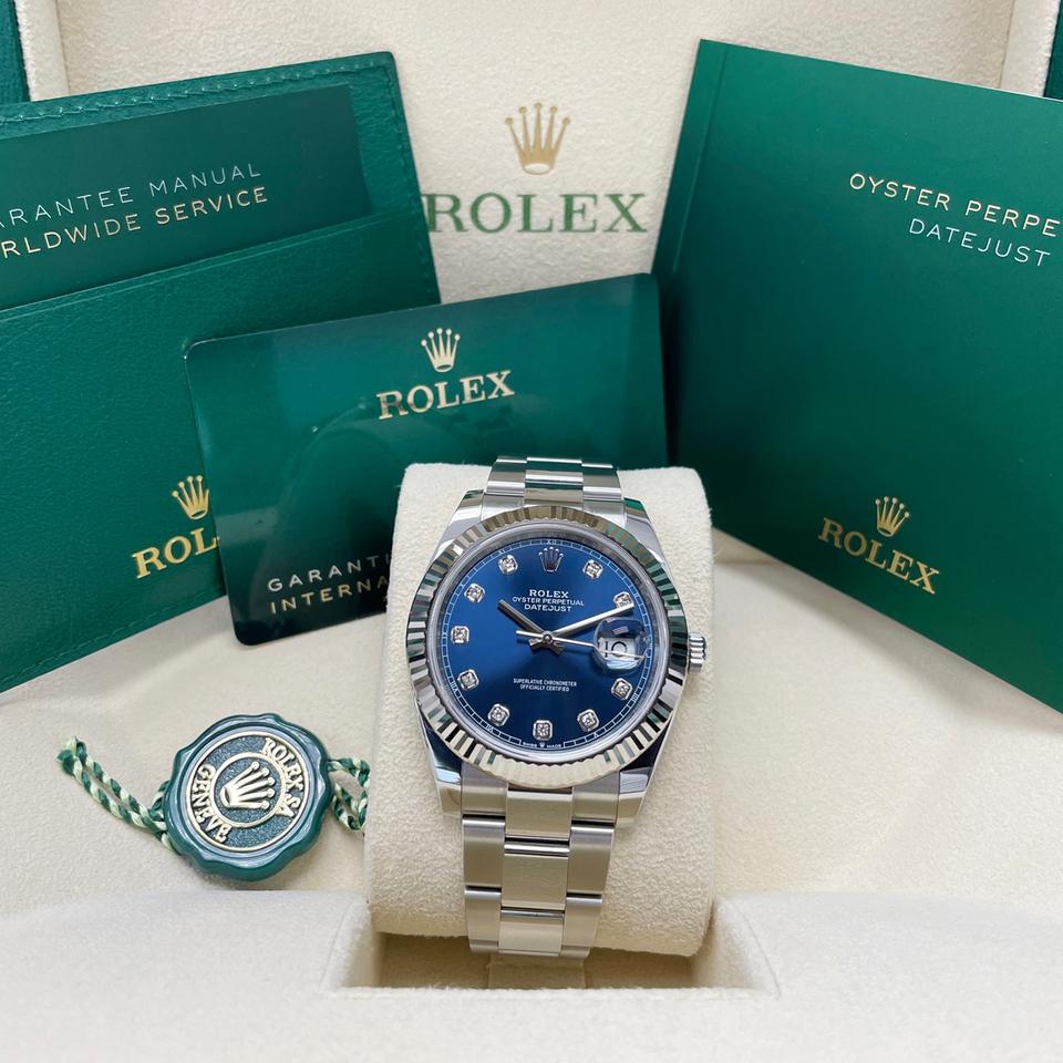 Rolex Datejust 41 NEW Datejust 41mm 126334 Fluted Bezel Blue Diamond Dial Oyster Stainless Steel Full Set Complete Box & Papers