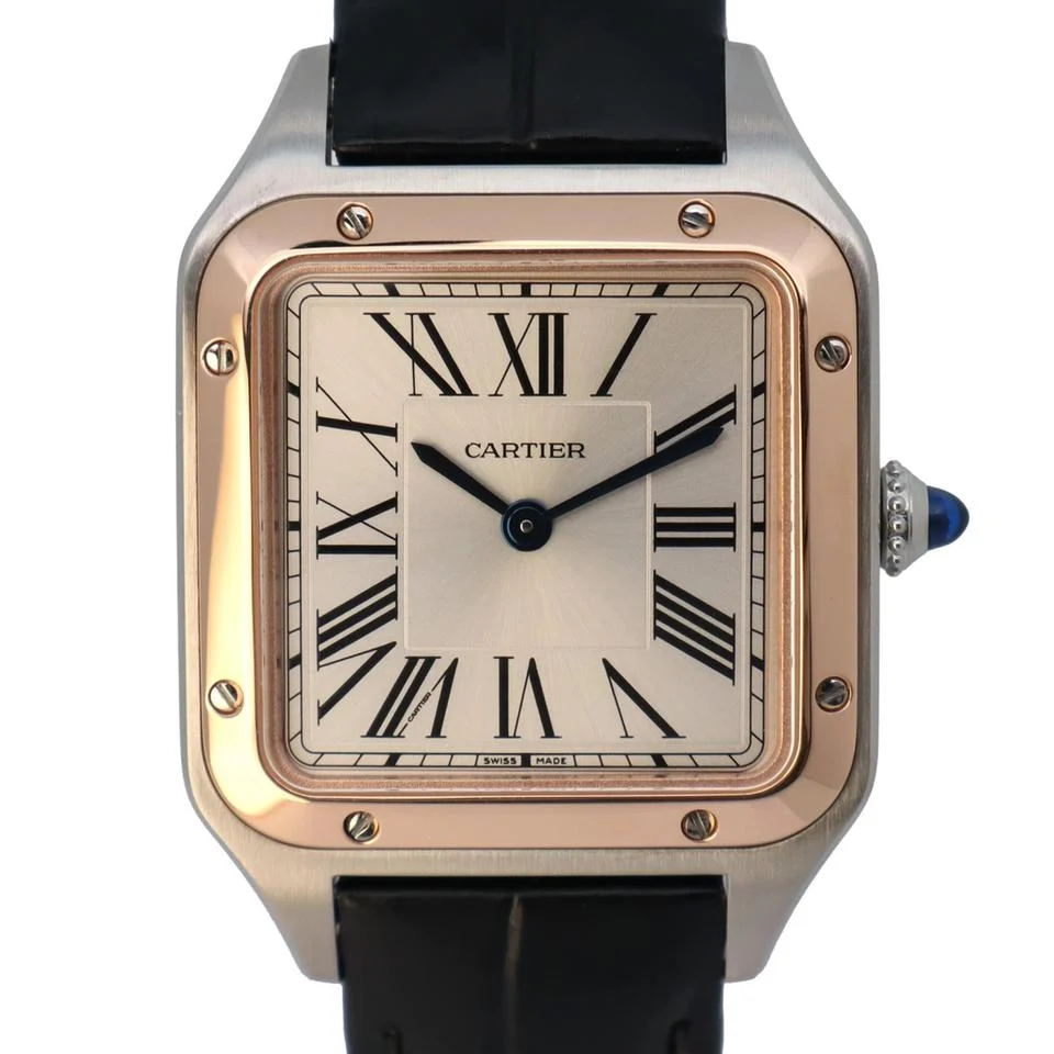 Cartier Santos Steel 18K Rose Gold Silver Dial Quartz Watch W2SA0012