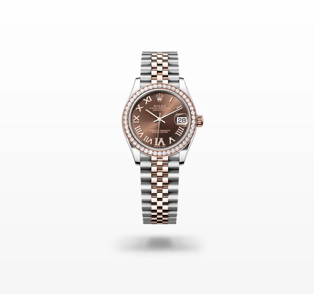 Rolex Datejust 31 NEW 2024 Chocolate Pave6 Roman Dial Diamond Bezel Two Tone Rose Gold Jubilee