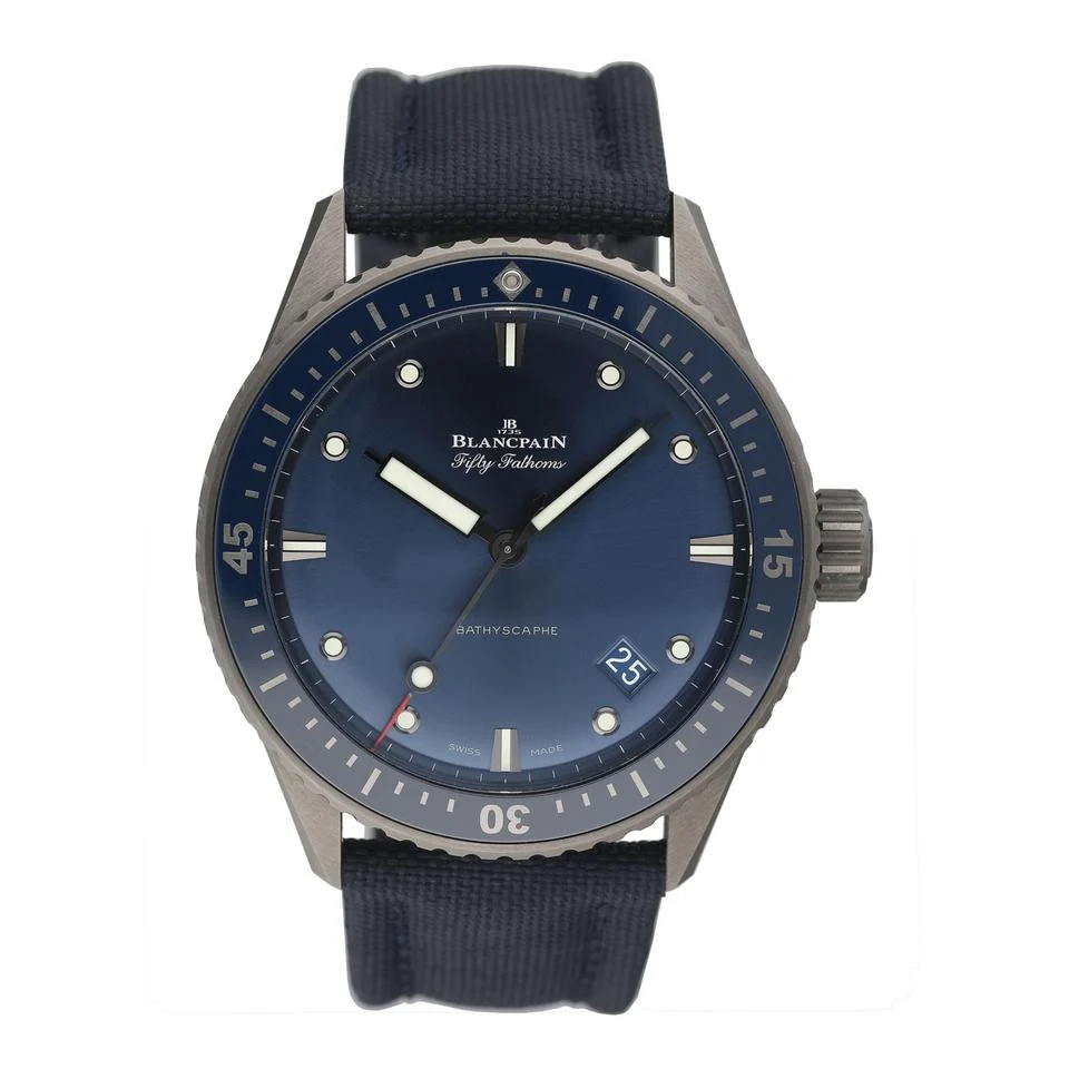 Blancpain Fifty Fathoms Bathyscaphe 5000 0240 O52A Blue Dial Ceramic Mens Watch Box Papers