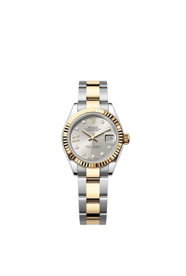 Rolex Lady-Datejust Silver Star Diamond Dial Two Tone Yellow Gold Fluted Oyster Bracelet