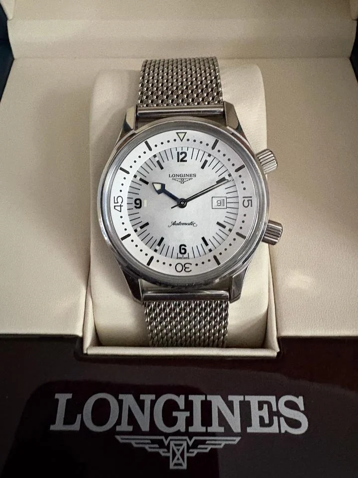 Longines Legend Diver Automatic 36mm White M.O.P. | Full Set | Rare MOP Dial | L3.374.4