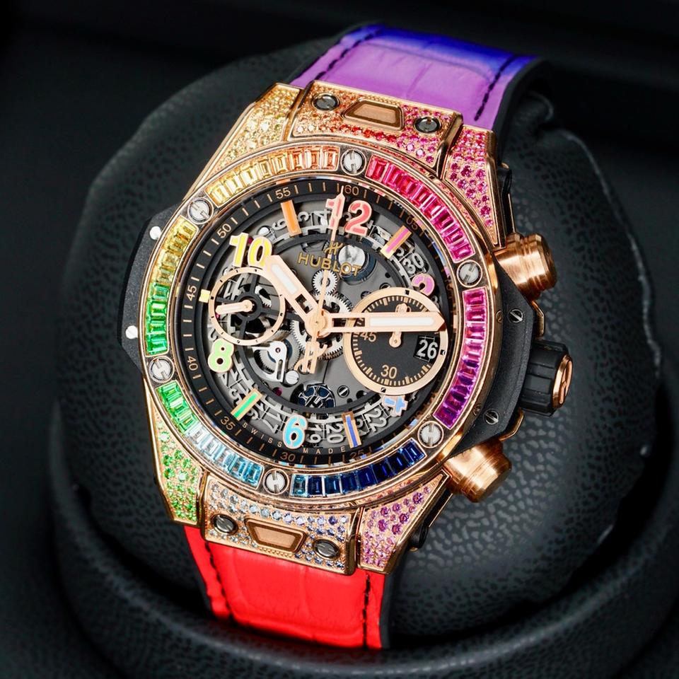 Hublot Big Bang Unico 441.OX.9910.LR.0999 “RAINBOW 42” Skeleton Dial King Gold Rainbow Black Strap 42mm