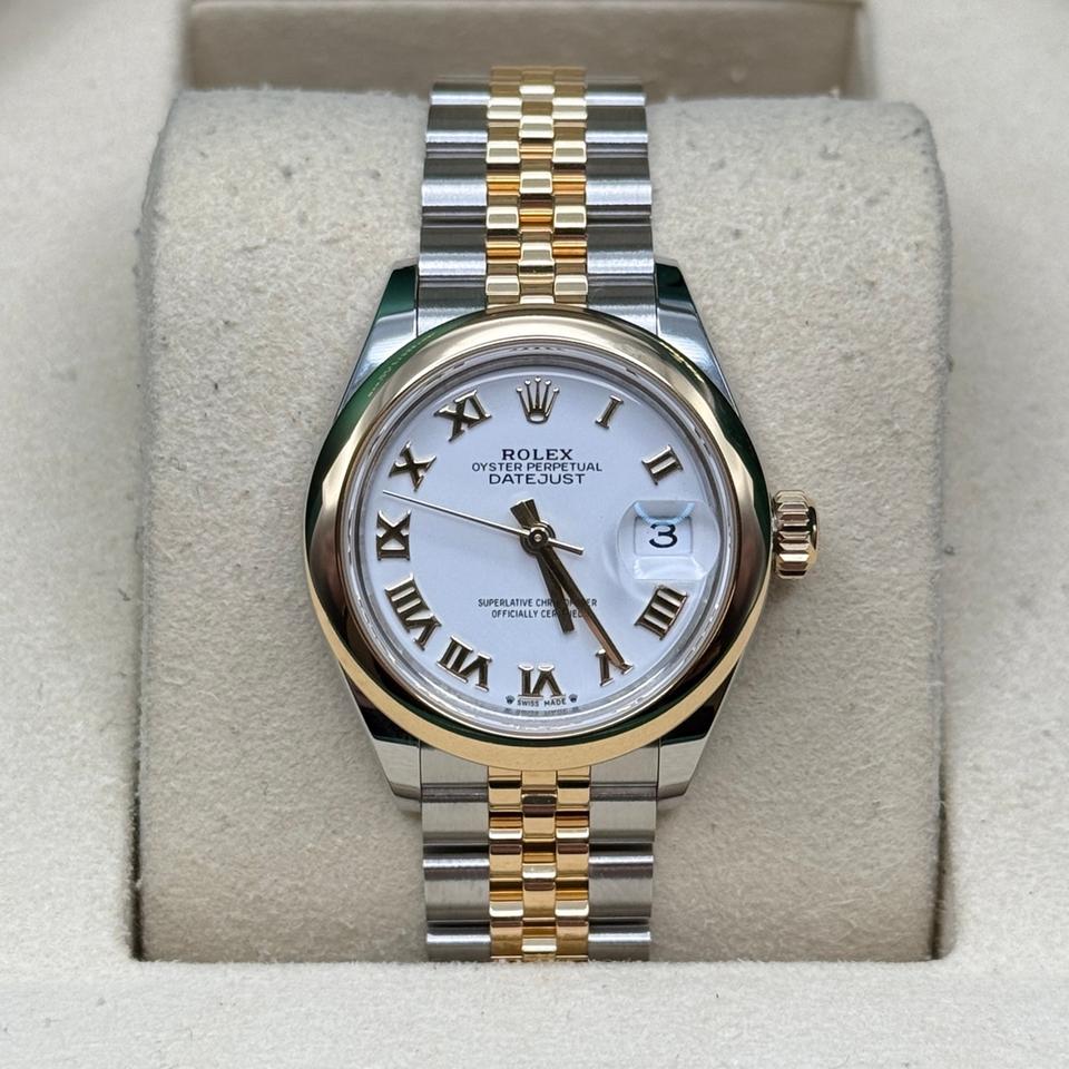 Rolex Lady-Datejust NEW 2025 White Roman Dial Two Tone Yellow Gold Smooth Bezel Jubilee Bracelet
