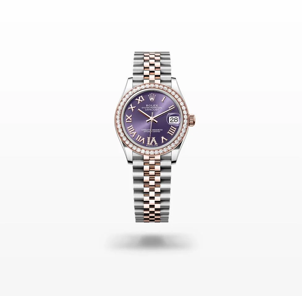 Rolex Datejust 31 NEW 2024 Purple Pave6 Roman Diamond Dial Diamond Bezel Rose Gold Jubilee