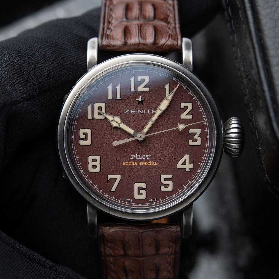 Zenith Pilot Type 20 Extra Special Limited Edition RARE Burgundy Steel Leather Automatic