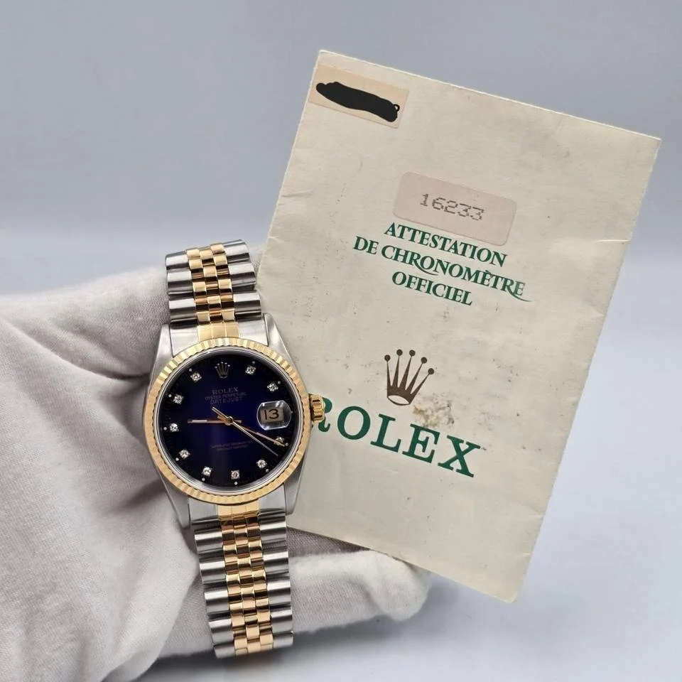 Rolex Datejust 36 PAPERS Datejust 36mm Blue Vignette Diamond Dial 18K Jubilee