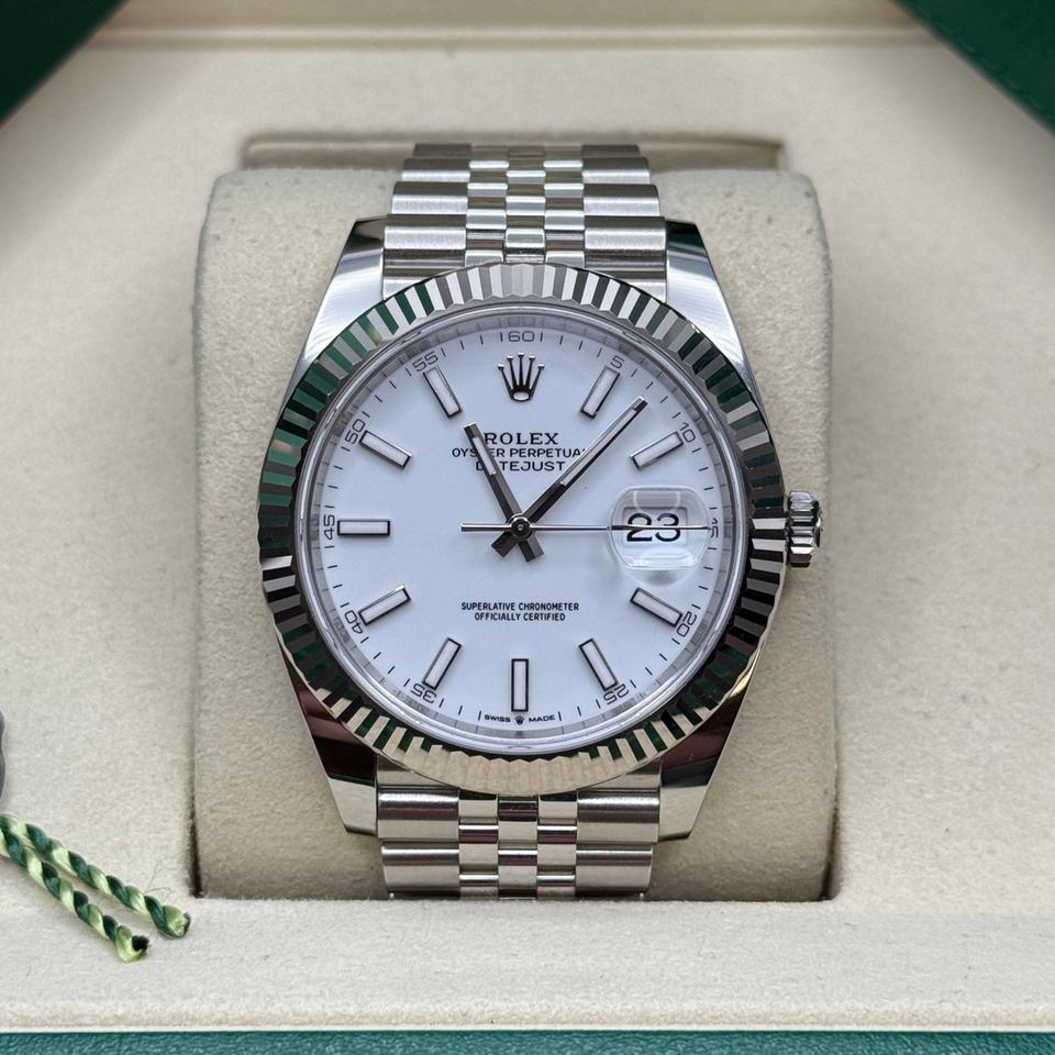 Rolex Datejust 41 White Index Dial Stainless Steel Fluted Bezel Jubilee Bracelet