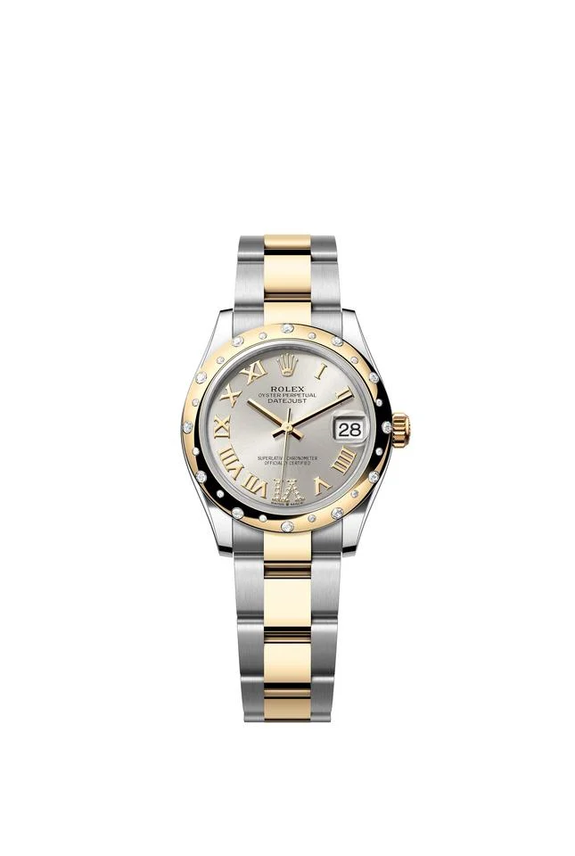 Rolex Datejust 31 Silver Roman Diamond Dial Scattered Diamond Two Tone Yellow Gold Oyster