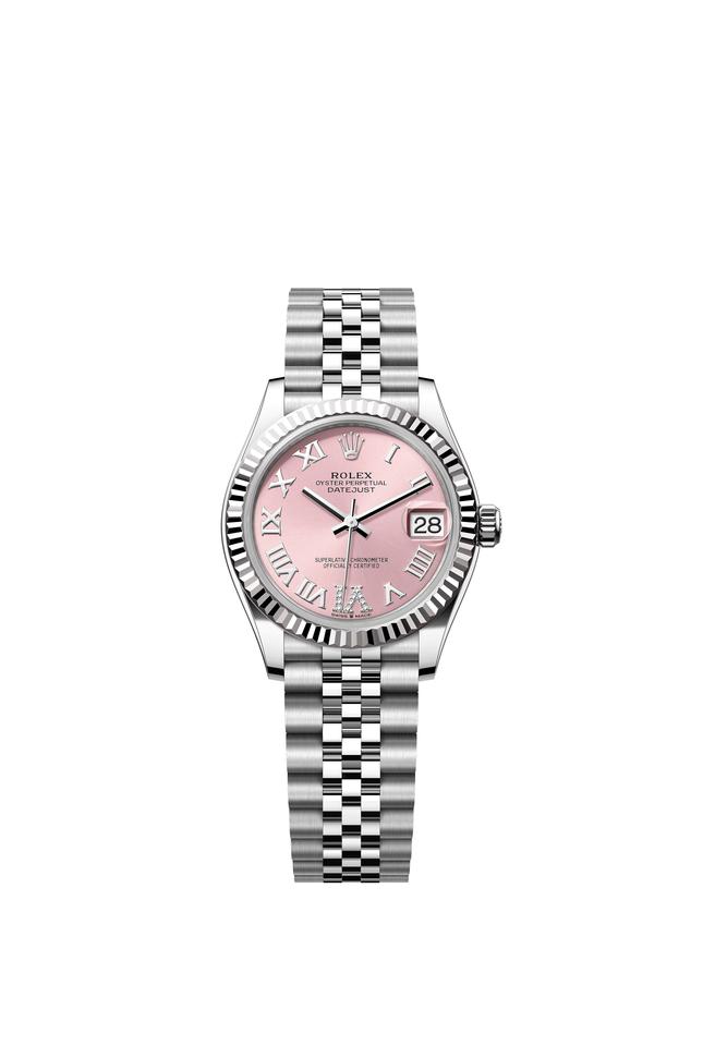 Rolex Datejust 31 Pink Roman Diamond Dial Stainless Steel Fluted Bezel Jubilee Bracelet
