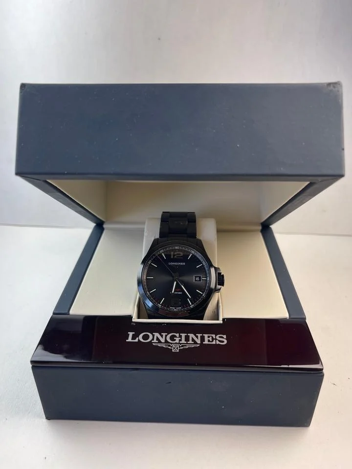 Longines Conquest H.V.P. Perpetual Calendar Date Carbon Dial PVD Coating Cal. L3.726.2 Two Textured Dial Original Box Papers Swiss Made