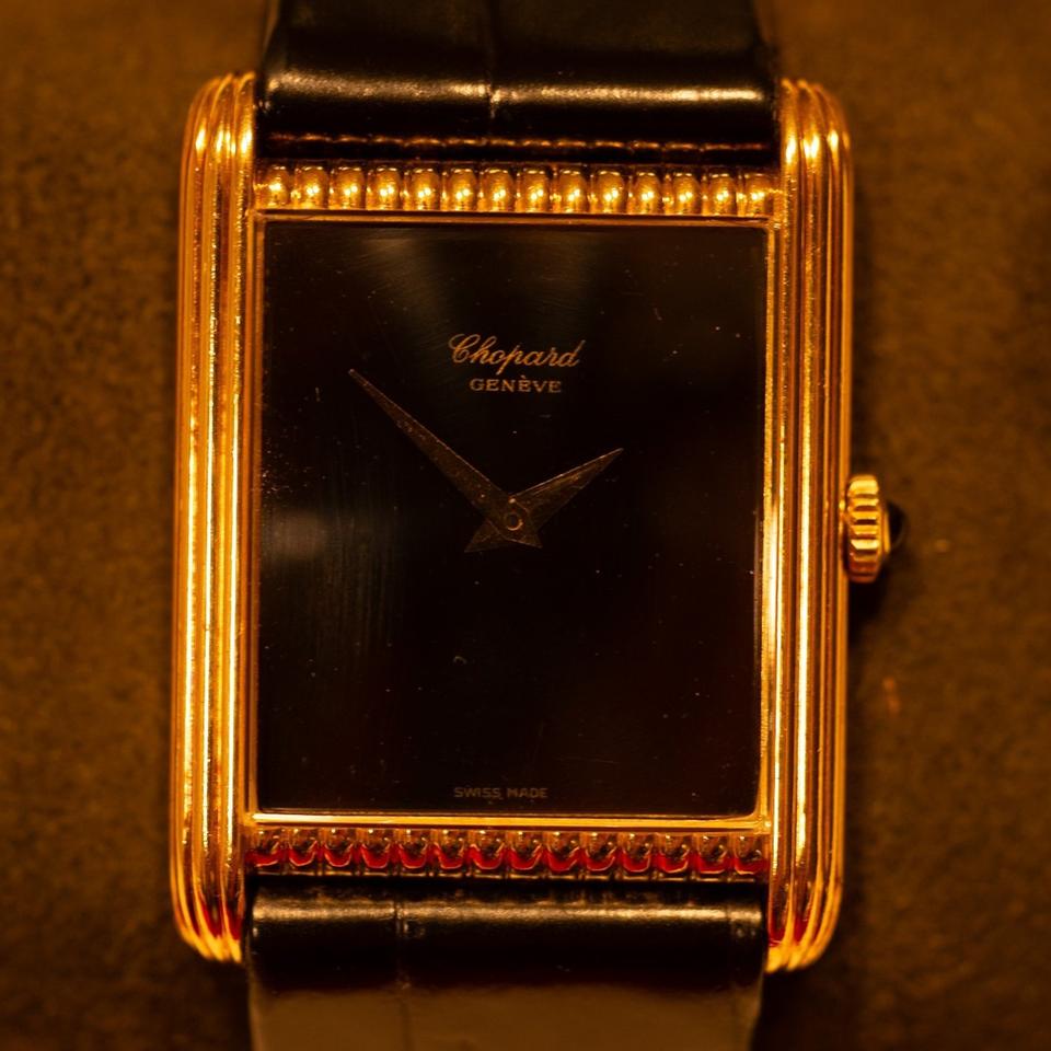 Chopard Tank Large 18k Yellow Gold Black Dial Cartier Buckle