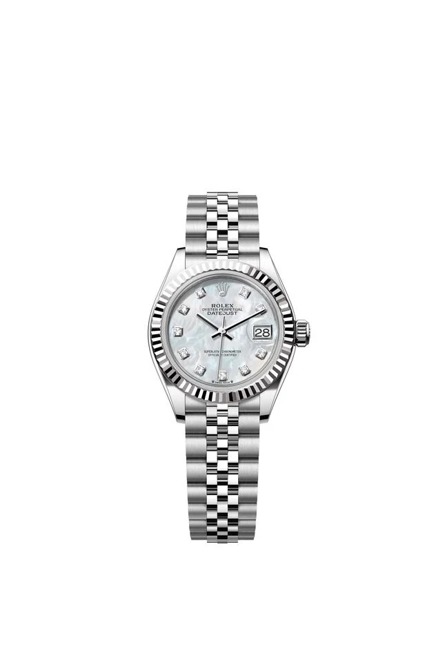 Rolex Lady-Datejust Mother of Pearl Diamond Dial Stainless Steel Fluted Bezel Jubilee Bracelet