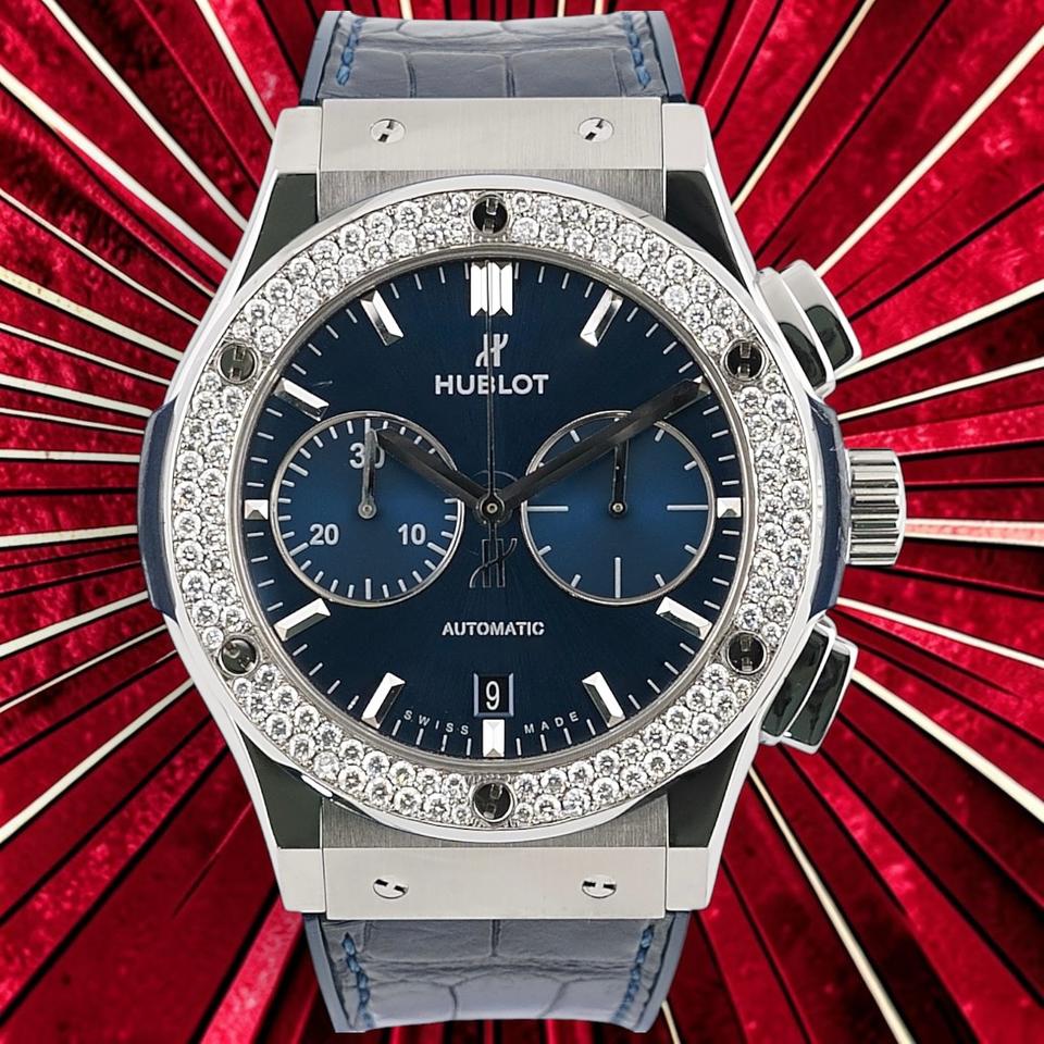 Hublot Classic Fusion Chronograph Blue Chronograph Titanium - Diamond Bezel