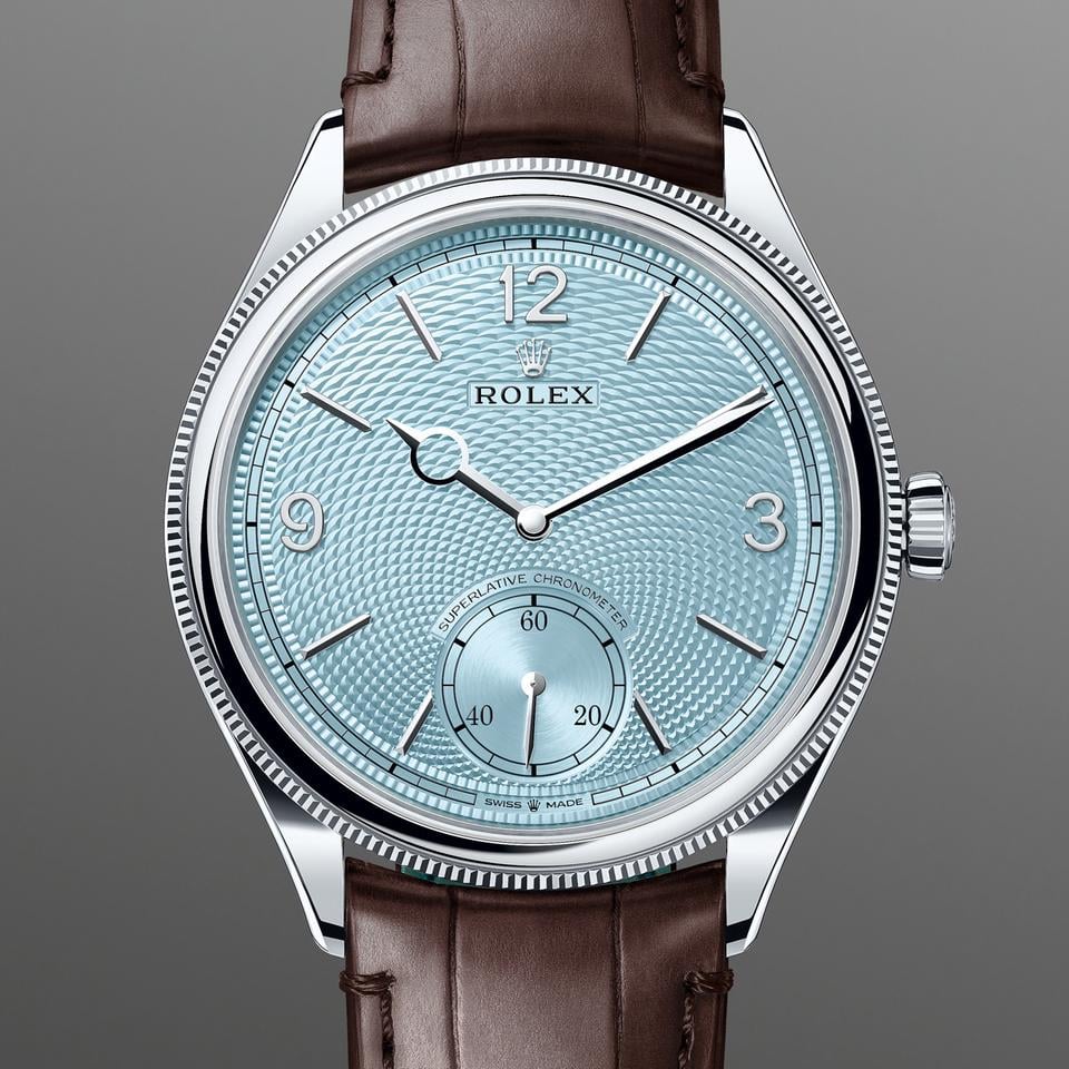 Rolex 1908 NEW 2026 JUNE 52506 Ice Blue Platinum Brown Leather 39 mm
