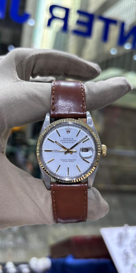 Rolex Datejust 36 Two Tone Gold Steel White Dial Automatic 16013 Head Only on Leather Strap