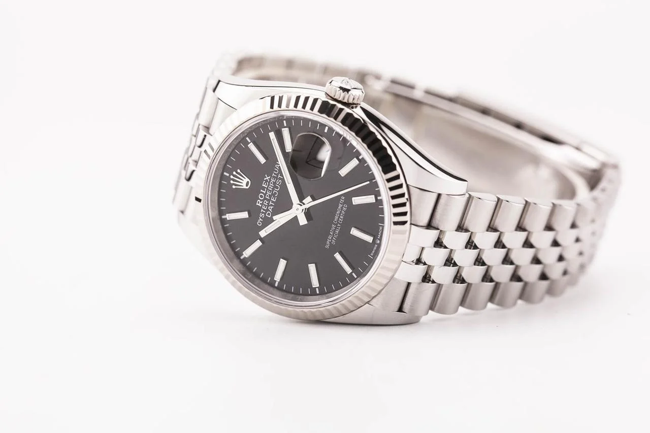 Rolex Datejust 36 Black Stick Dial Fluted Jubilee 126234