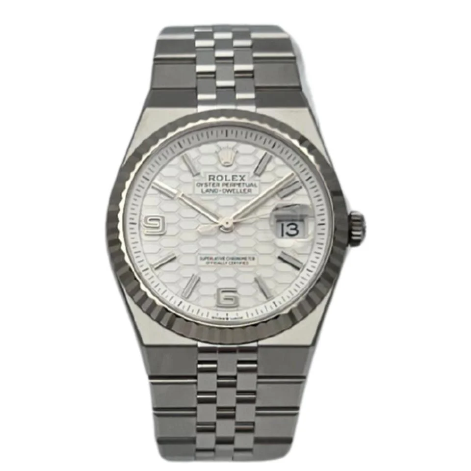 Rolex Land-Dweller 127334 White Honeycomb Dial Jubilee Steel Watch Box Papers