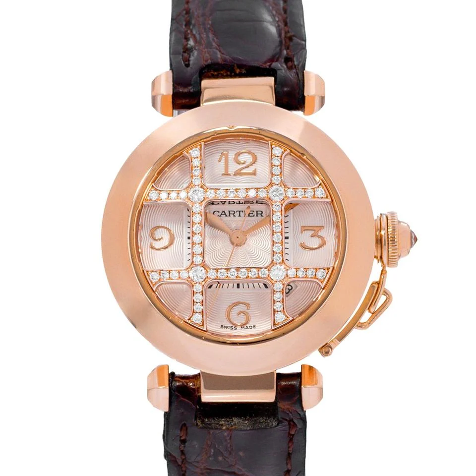 Cartier Pasha WJ116836 2620 32mm Silver Dial Diamond 18k Rose Gold Ladies Watch