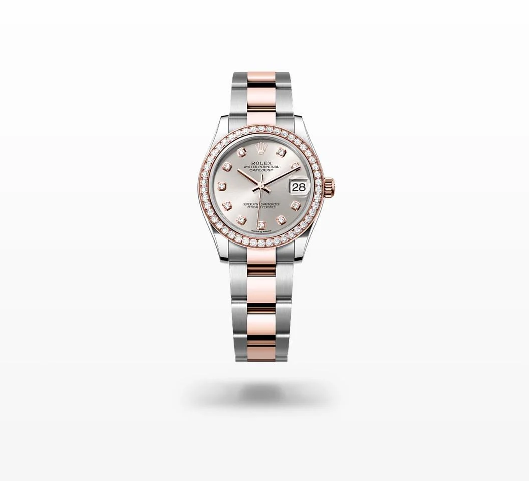 Rolex Datejust 31 NEW 2024 Silver Diamond Dial Diamond Bezel Two Tone Rose Gold Oyster Bracelet