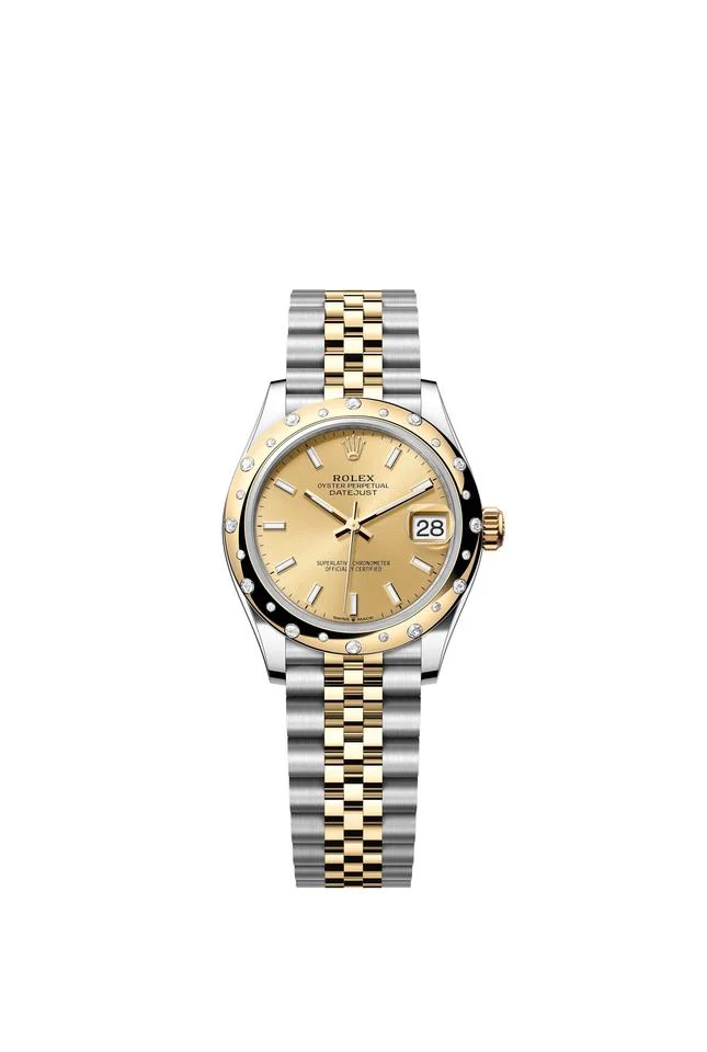 Rolex Datejust 31 Champagne Index Dial Scattered Diamond Two Tone Yellow Gold Jubilee Bracelet