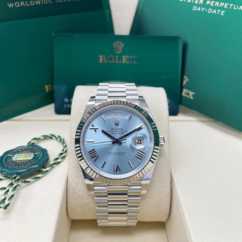 Rolex Day-Date 40 UNWORN Day-Date 40mm 228236 President Platinum Presidential Bracelet Ice Blue Roman Dial Full Set Unworn Complete Box & Papers