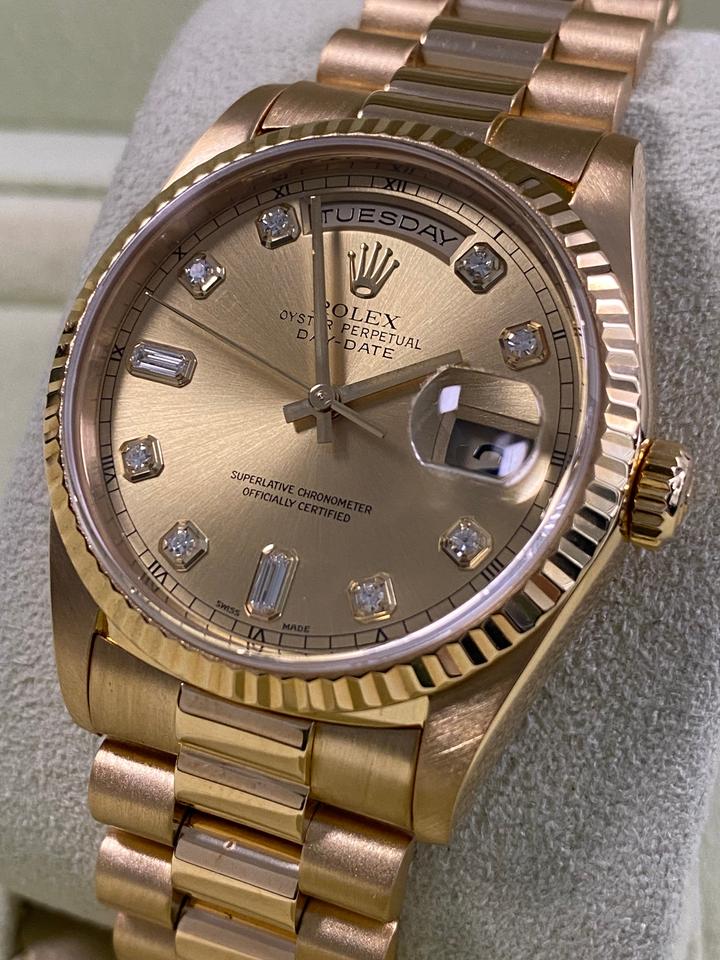 Rolex Day-Date 36 EXCELLENT Condition A SERIAL 1999 Day-Date 36 President Yellow Gold Champagne Diamond Dial 18238 with RSC Card RARE FINAL PRODUCTION YEAR — photo 3