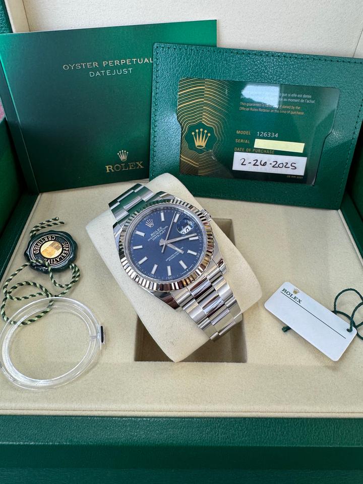 Rolex Datejust 41 Full Set 2025 Blue Index Oyster