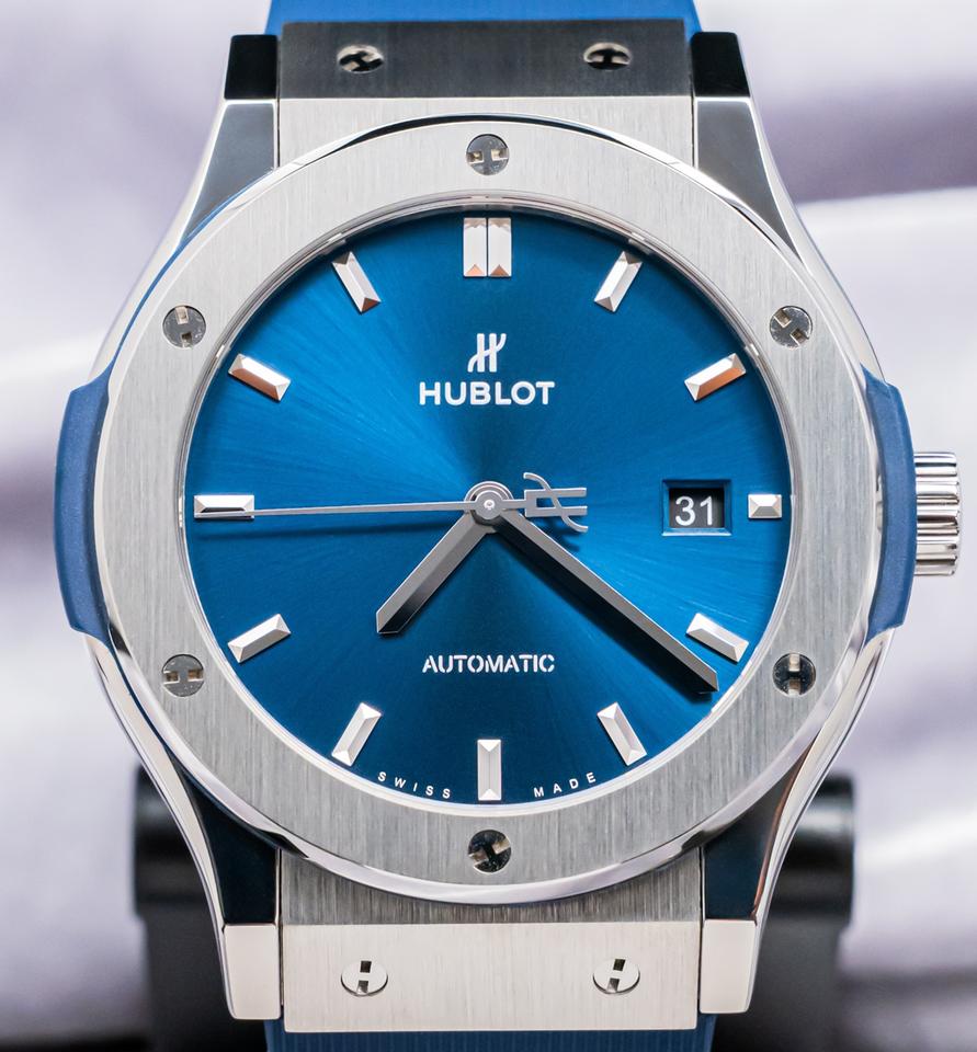 Hublot Classic Fusion Blue Titanium Blue 42 mm Papers WARRANTY SERVICED Rubber Deploy